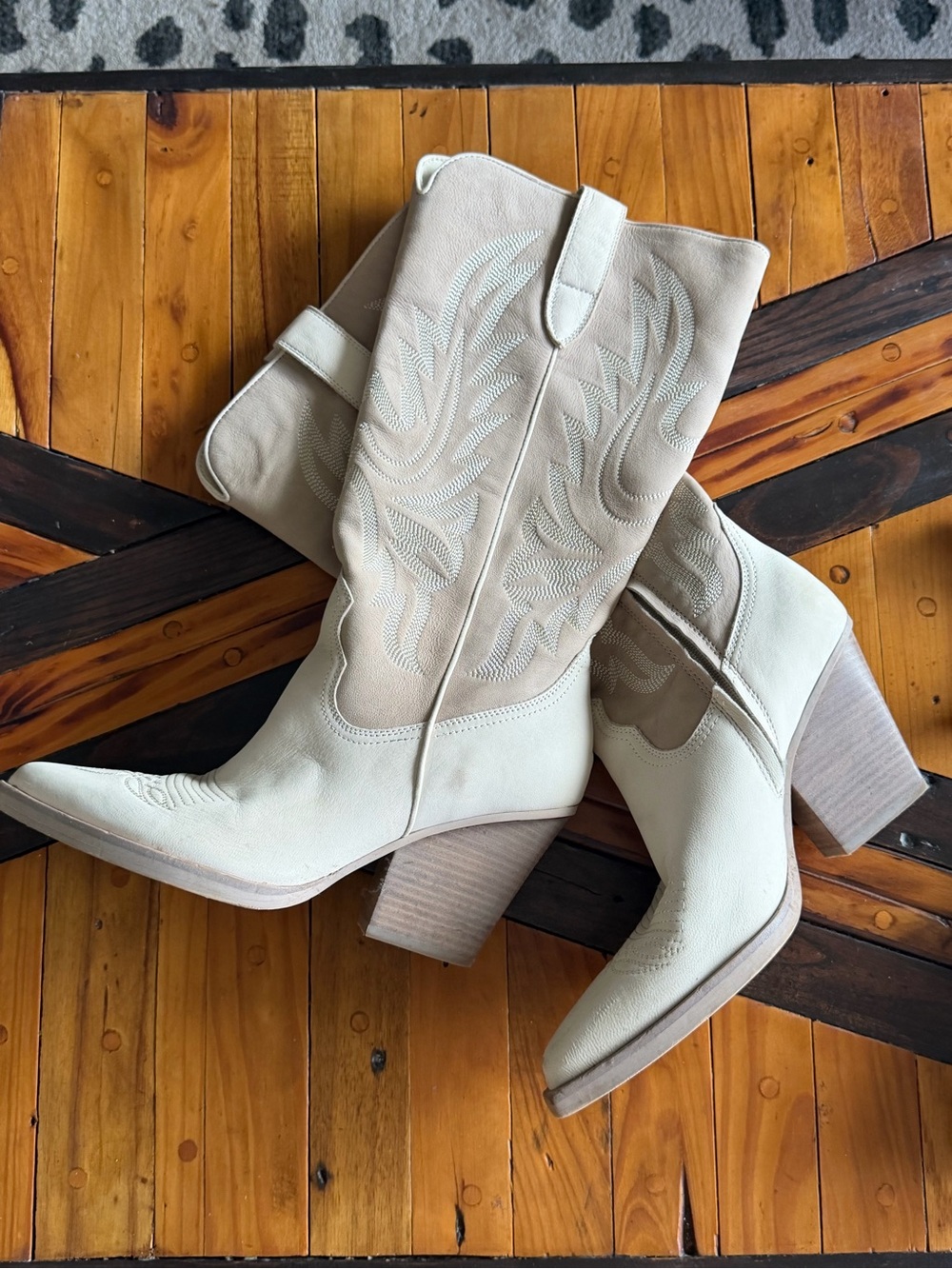 Dolce Vita Cream Western Mid-Calf Heeled Cowboy Boots